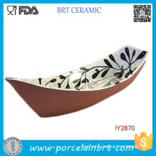 Ceramic Tiny Boat Shape Bowl Japanese Style Printing